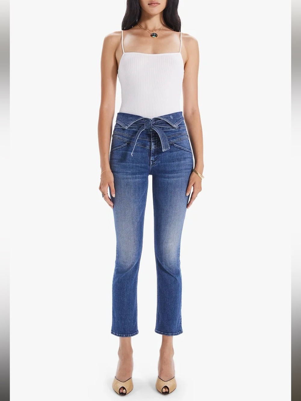 MOTHER Triple Stack Insider Folded Tie-Waist High-Rise Blue Ankle Jeans Size 27